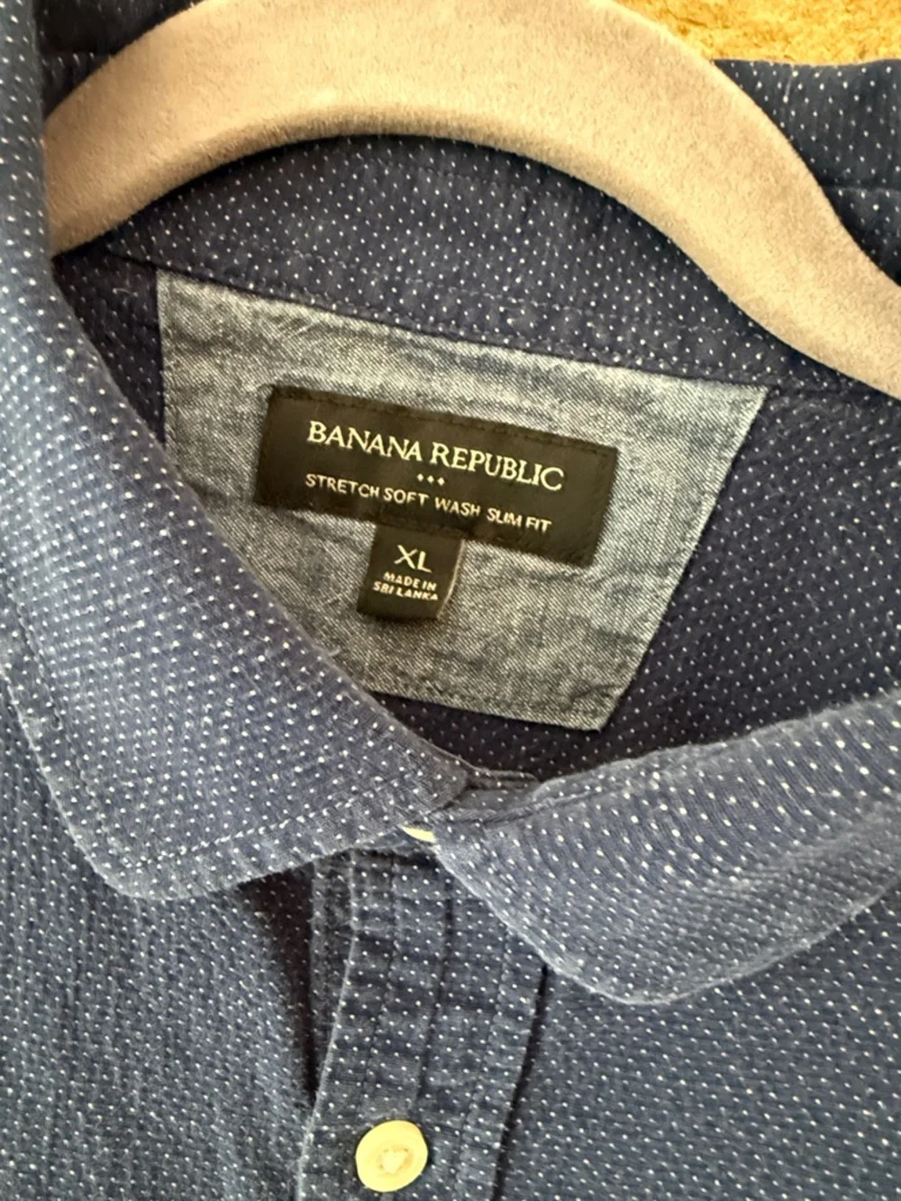 Mens Banana Republic Indigo Textured Long-Sleeve Button-Down Shirt, Tiny Flaw